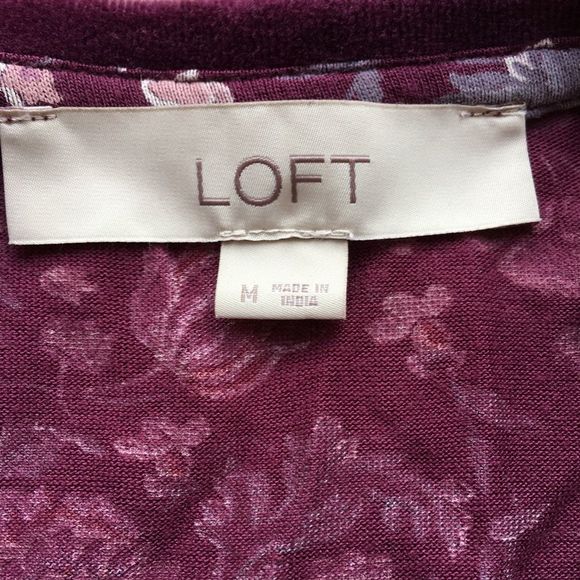 Loft Floral Bell Sleeved Wine-Colored Blouse Size M - Picture 2 of 10